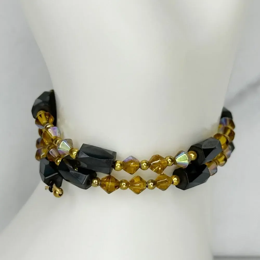 Iridescent and Yellow Beaded Magnetic Wrap Bracelet